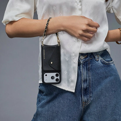 Lily Side Slot Leather Crossbody Bandolier Set - Black/Gold