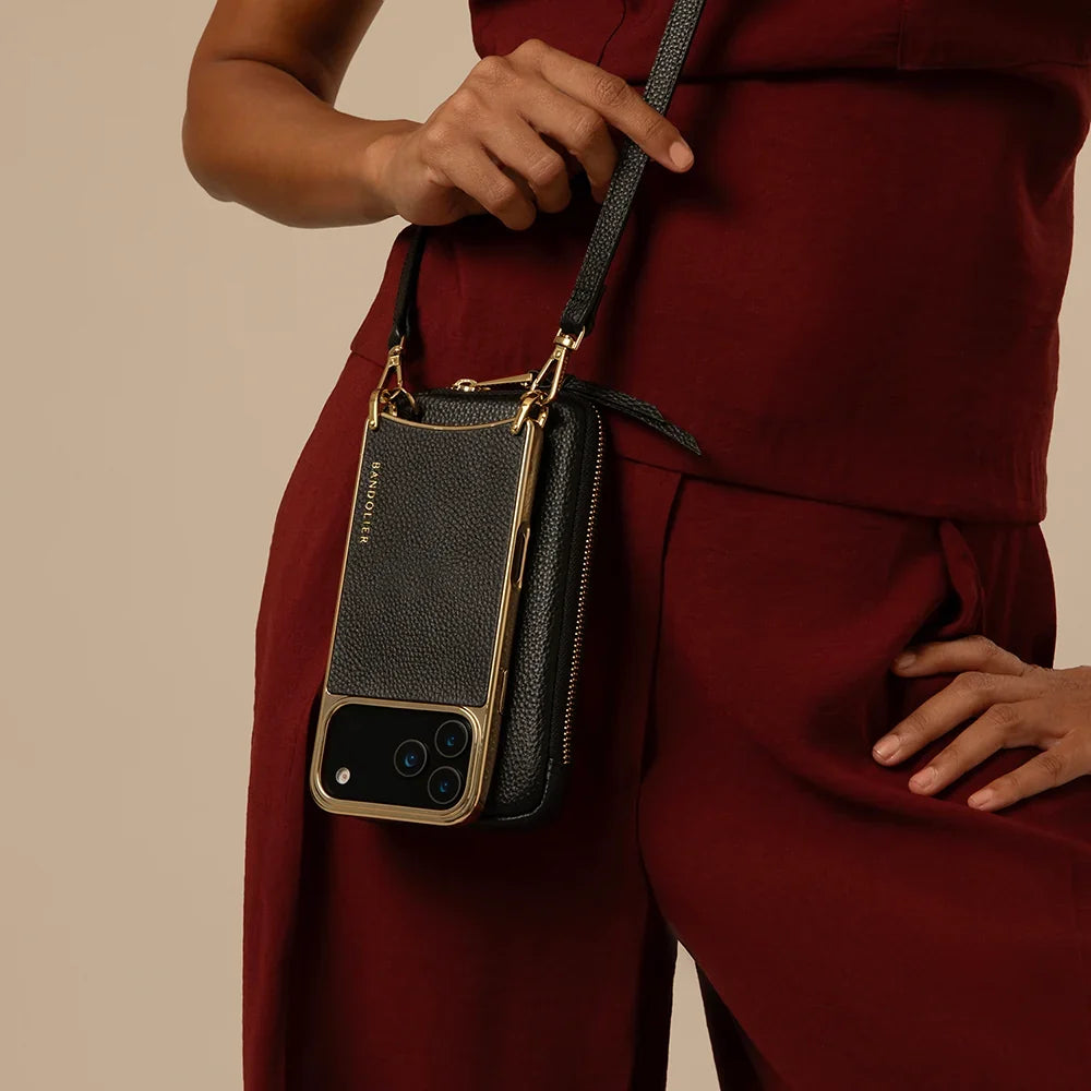 Remi Magnet Wallet Crossbody Phone Case Pouch Set - Black/Chrome Gold