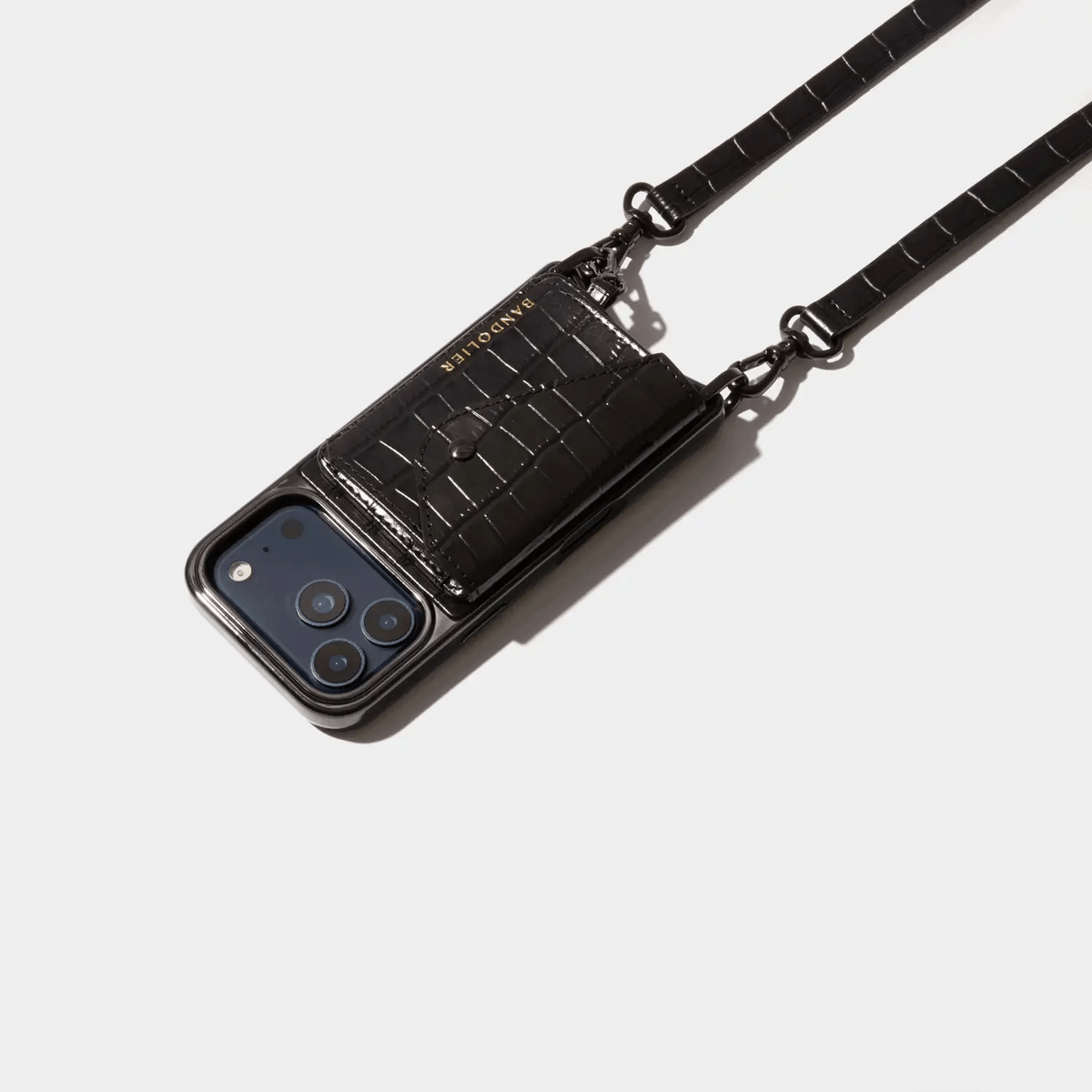 Remi Magnet Wallet Crossbody Phone Case - Black Croc/Pewter