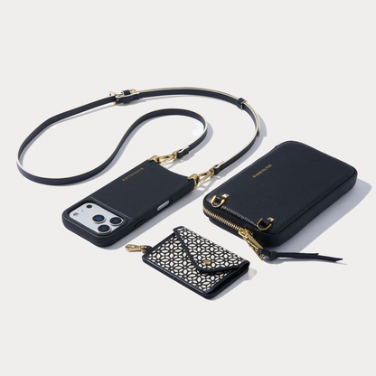 Mira Magnet Duet Crossbody Phone Case Pouch Set - Black Ivory/Gold