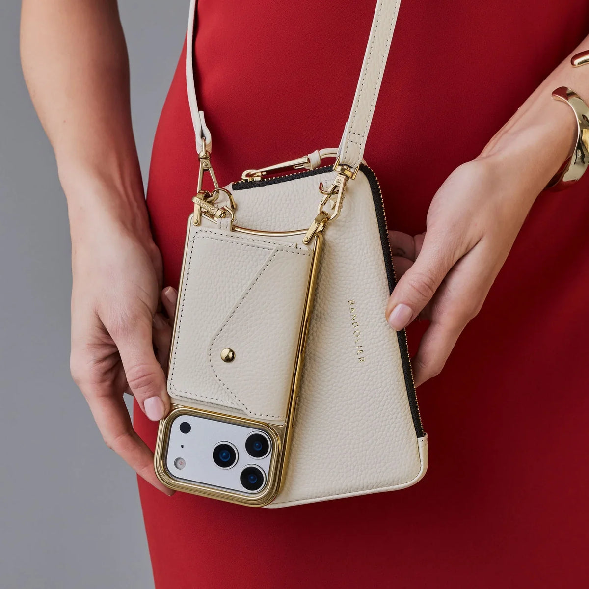 Remi Magnet Wallet Crossbody Phone Case Pouch Set - Ivory/Chrome Gold