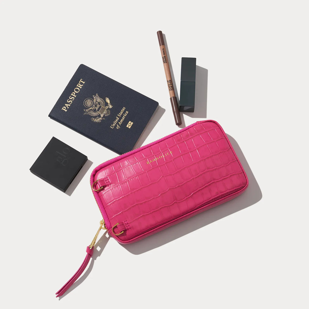 Remi Magnet Wallet Crossbody Phone Case Pouch Set - Magenta Croc/Chrome Gold