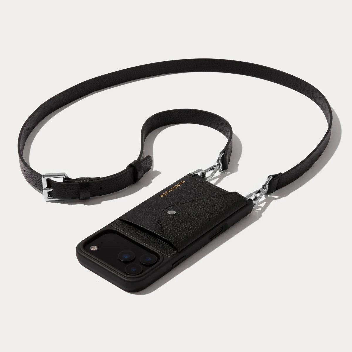 Hailey Side Slot Leather Crossbody Bandolier - Black/Silver