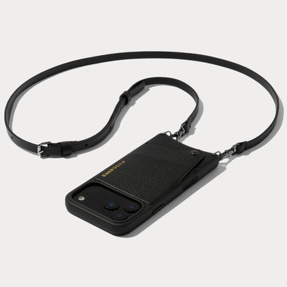 Emma Pebble Leather Crossbody Bandolier - Black/Pewter