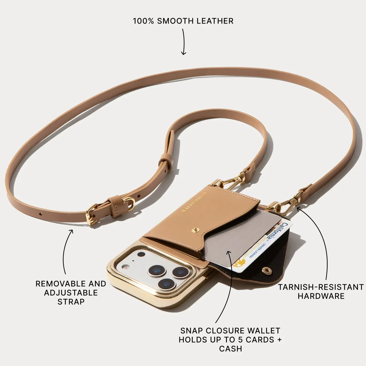 Donna Chrome Crossbody Phone Case - Tan/Chrome Gold