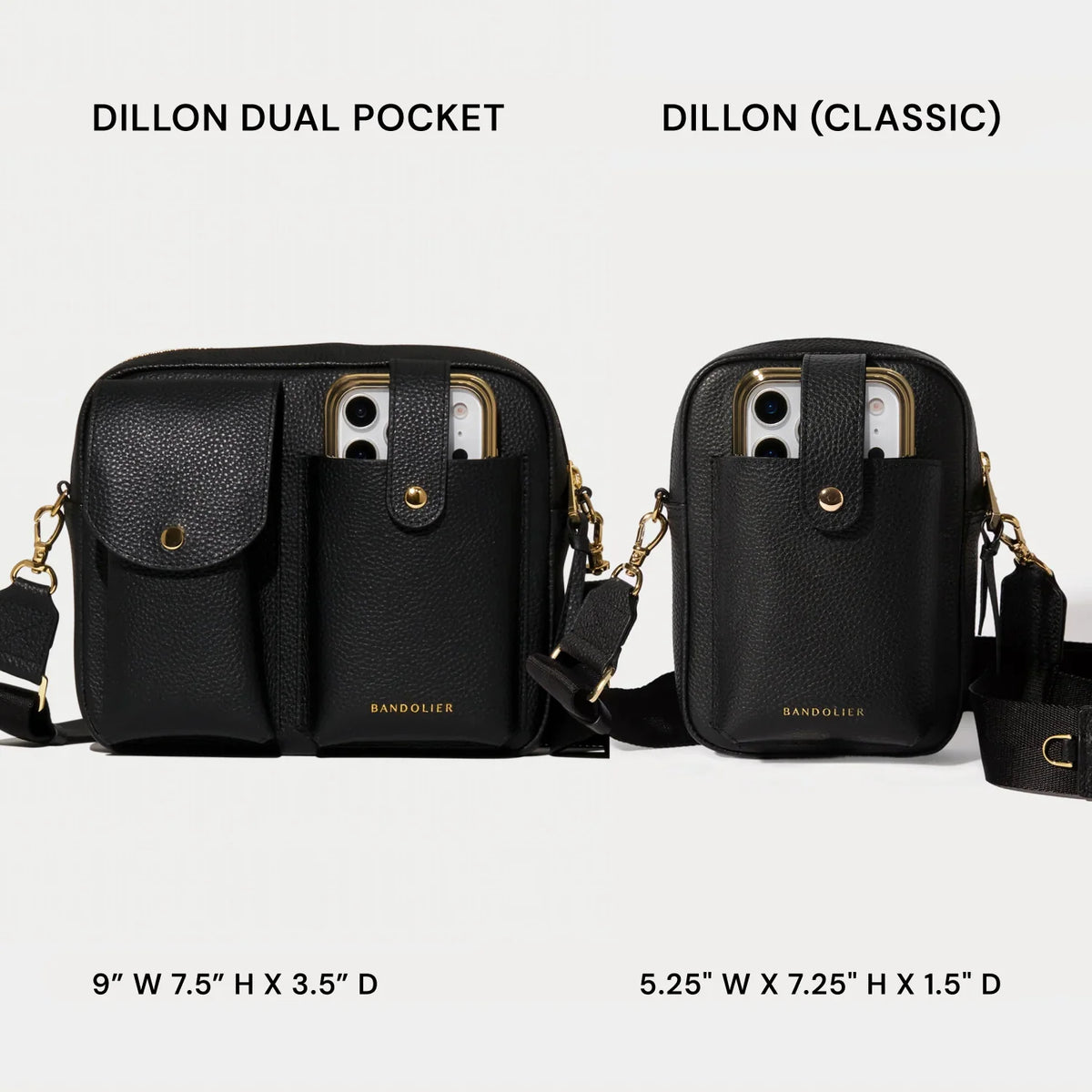 Dillon Dual Pocket Crossbody Bag - Black/Gold