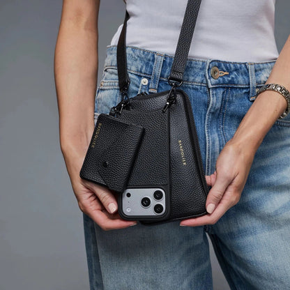 Remi Magnet Wallet Crossbody Phone Case Pouch Set - Black/Pewter