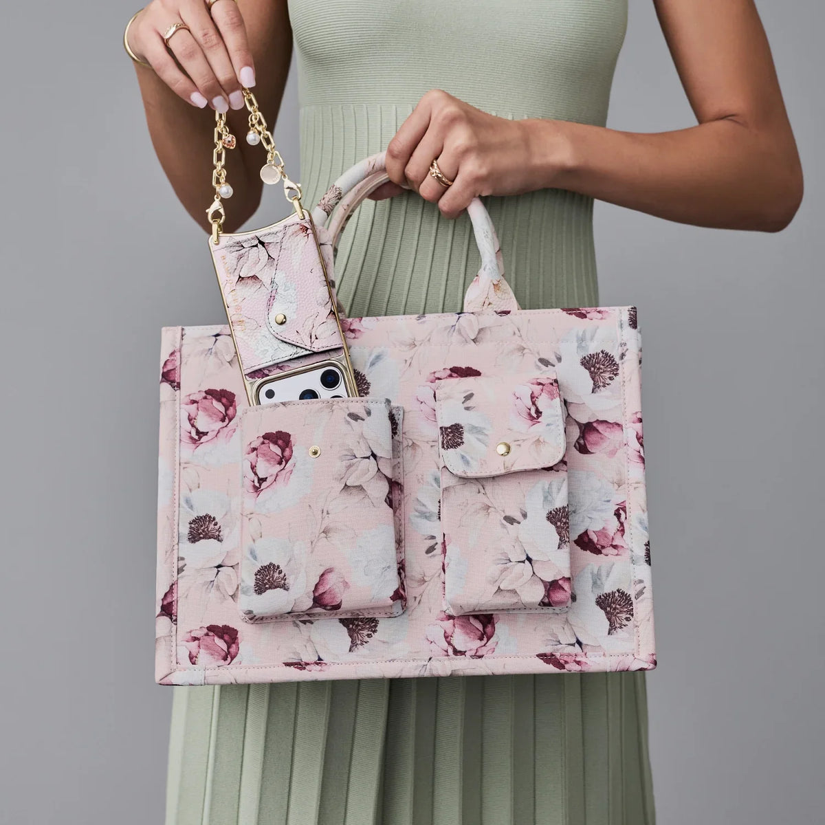 Book Tote - Ceci Pink Floral/Gold
