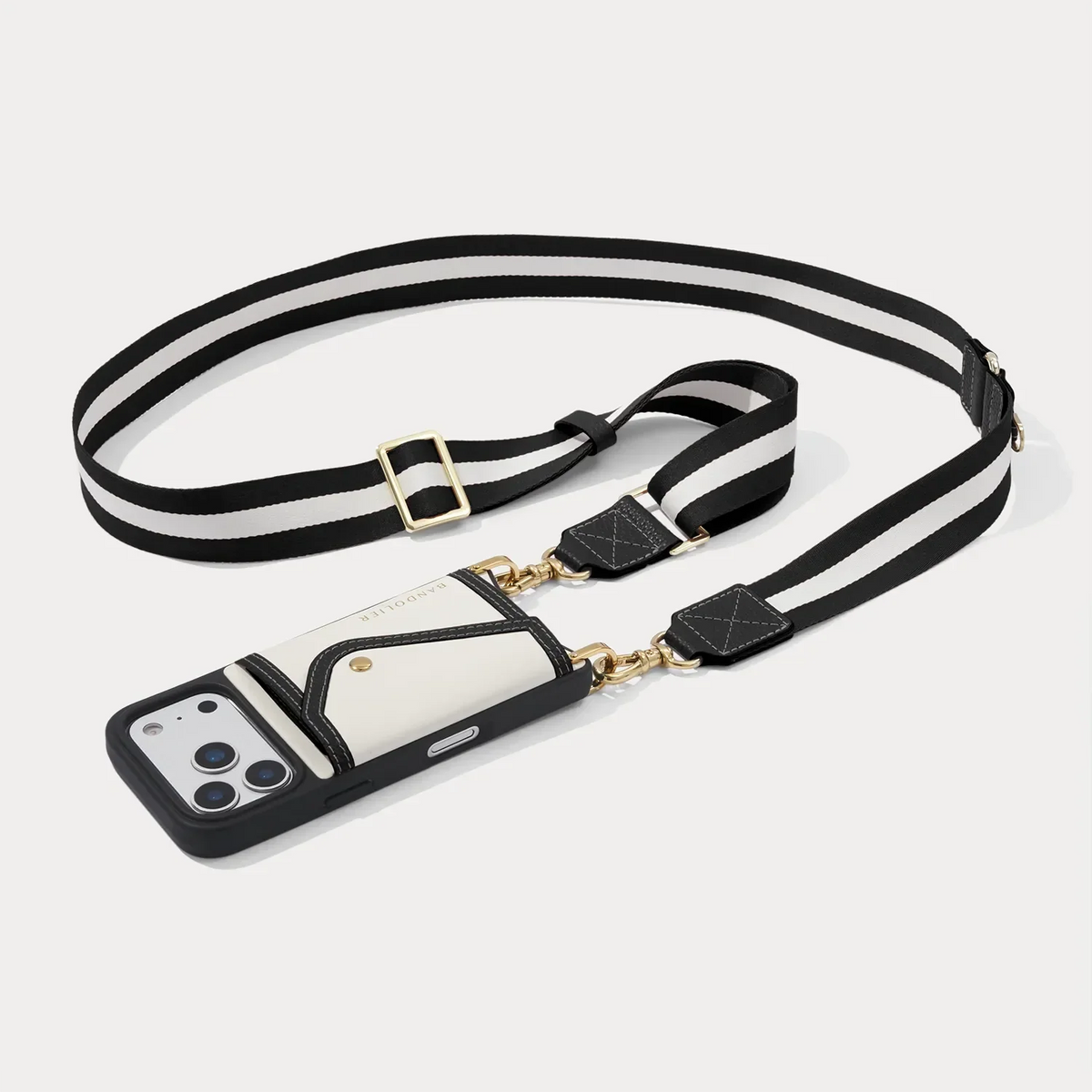 Brooke Canvas Crossbody Phone Case - Cream Black/Gold