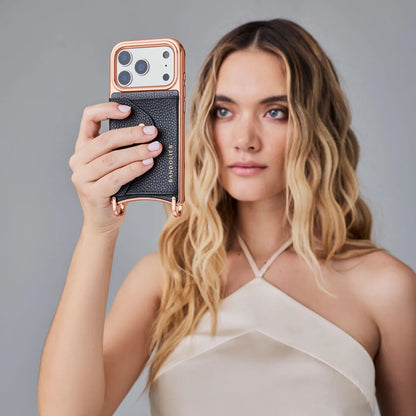 Hailey Chrome Crossbody Phone Case - Chrome Black/Rose Gold