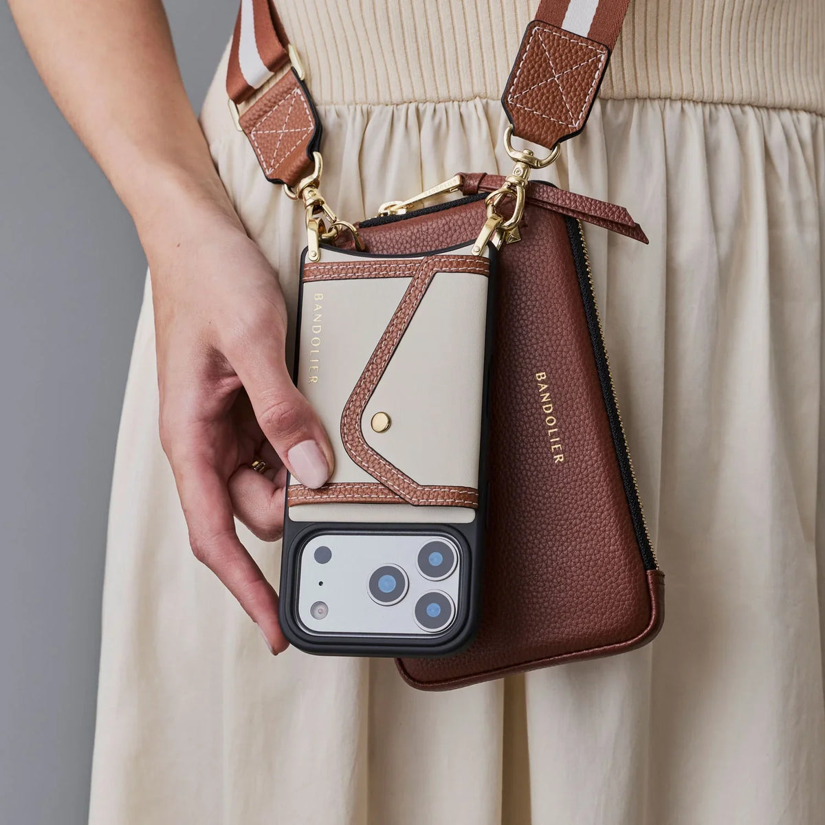 Brooke Canvas Pouch Set - Cream Sienna/Gold
