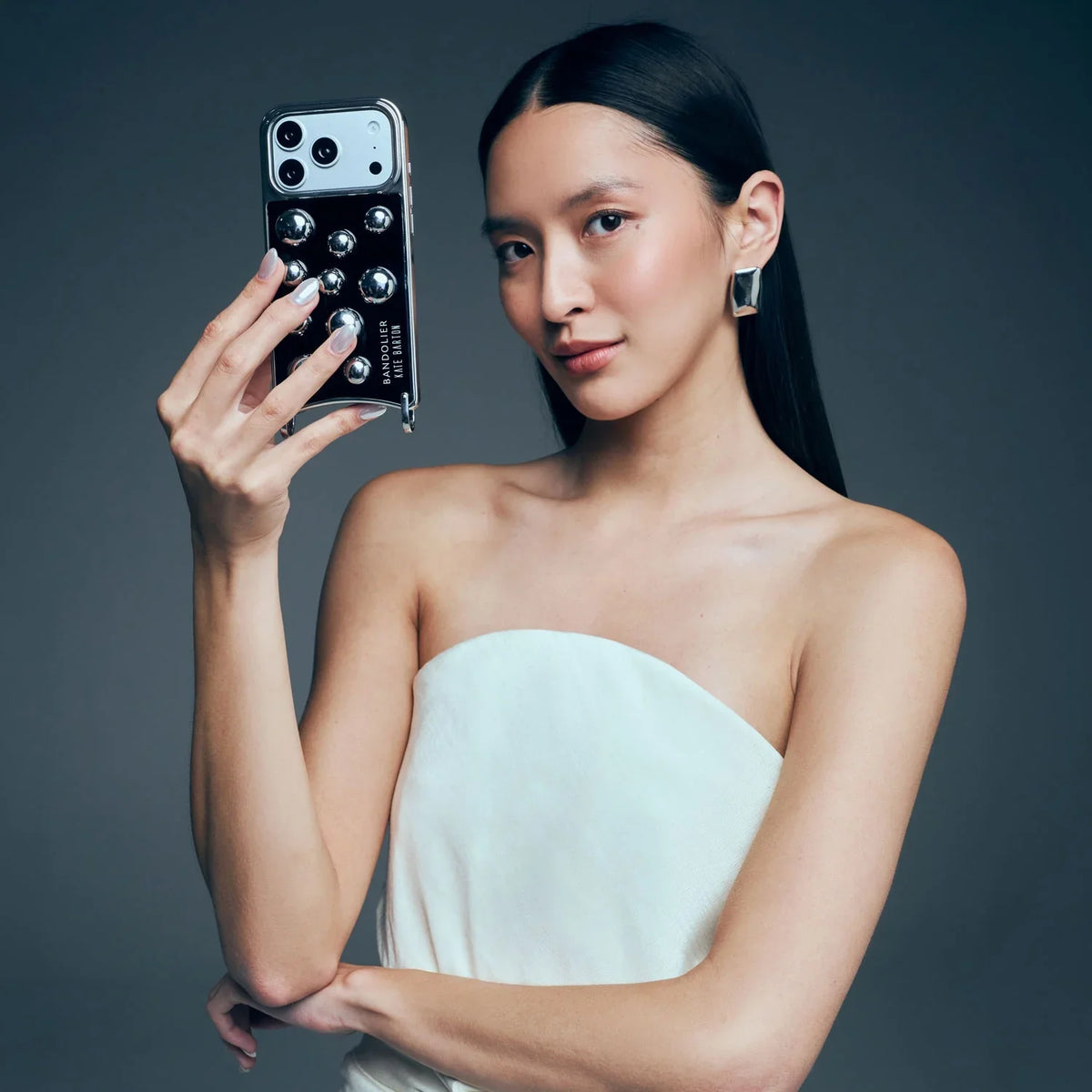 Charlie Wristlet Phone Case -  Black Patent/Silver