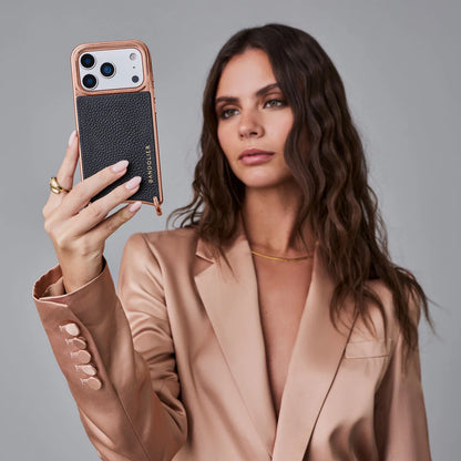 Remi Magnet Wallet Crossbody Phone Case Pouch Set - Black/Chrome Rose Gold