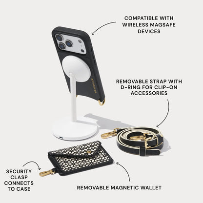 Mira Magnet Duet Crossbody Phone Case Pouch Set - Black Ivory/Gold