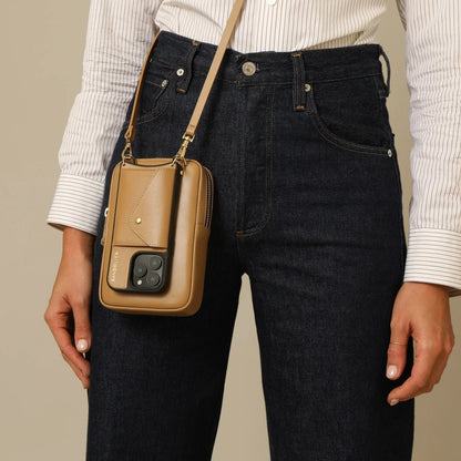Large Expanded Pouch - Tan/Gold