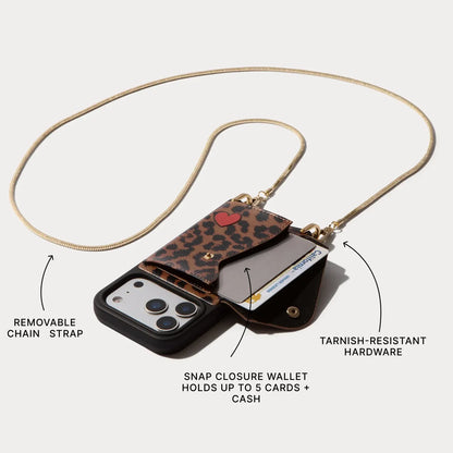 Gia Crossbody Phone Case - Heart Leopard/Gold