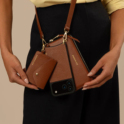 Remi Magnet Wallet Crossbody Phone Case Pouch Set - Cognac/Gold