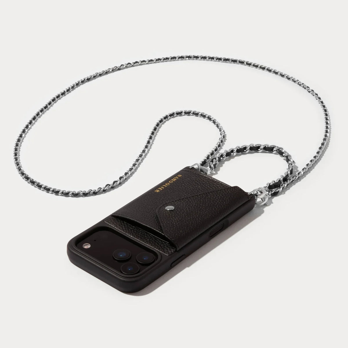 Lily Side Slot Leather Crossbody Bandolier Set - Black/Silver