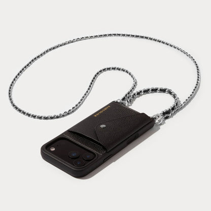 Lily Side Slot Leather Crossbody Bandolier Set - Black/Silver