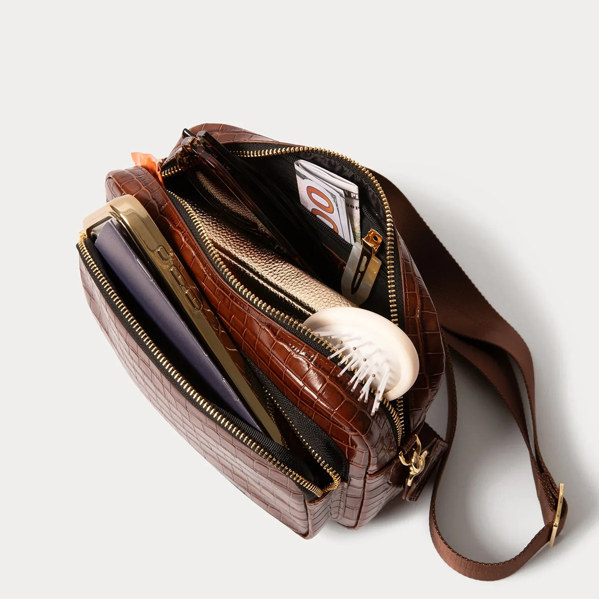 Drew Bag - Brown Croc/Gold