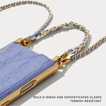 Lily Chrome Side Slot Leather Crossbody Bandolier Set - Lavender Croc/Chrome Gold