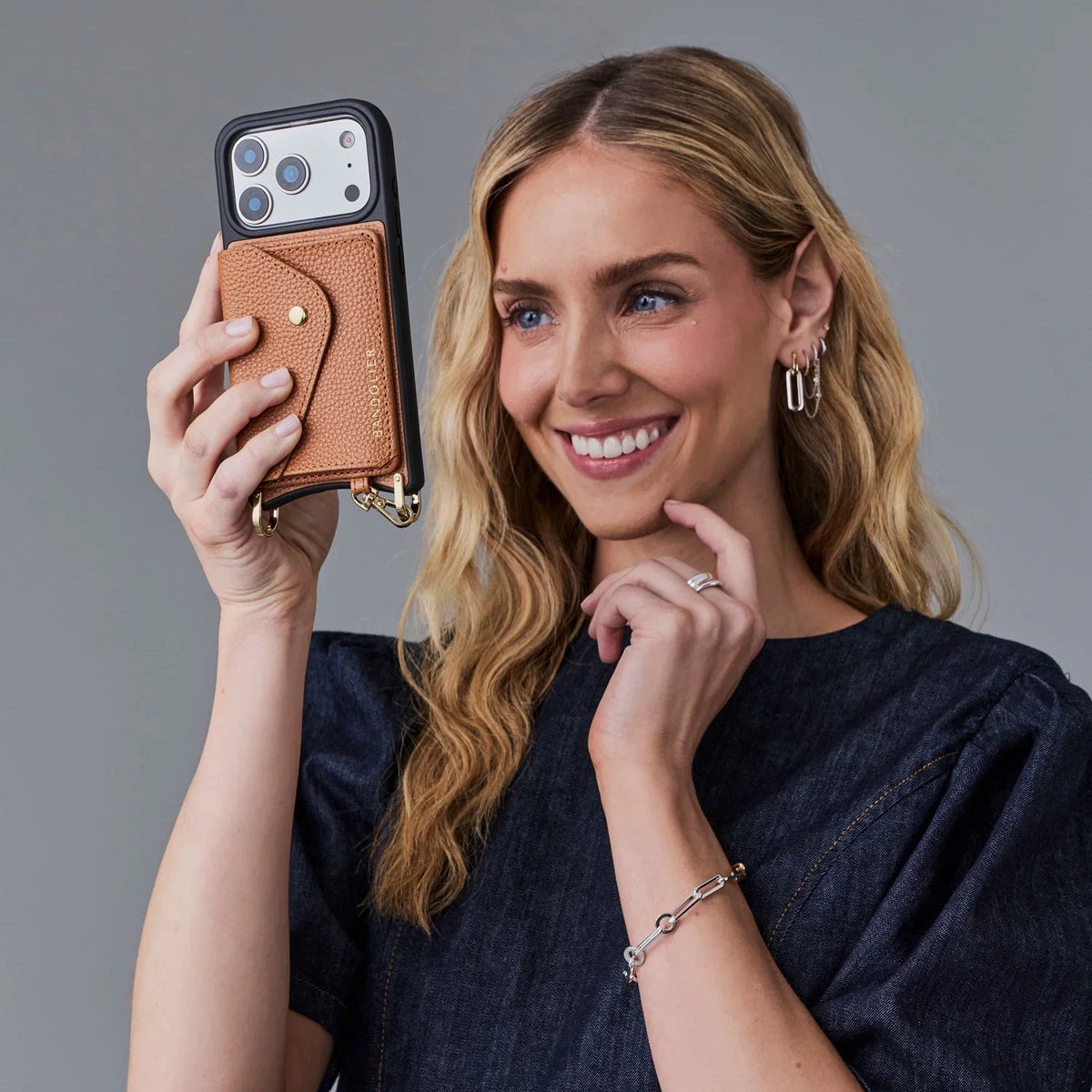 Remi Magnet Wallet Crossbody Phone Case - Saddle Brown/Gold