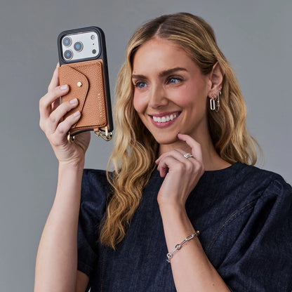 Remi Magnet Wallet Crossbody Phone Case - Saddle Brown/Gold