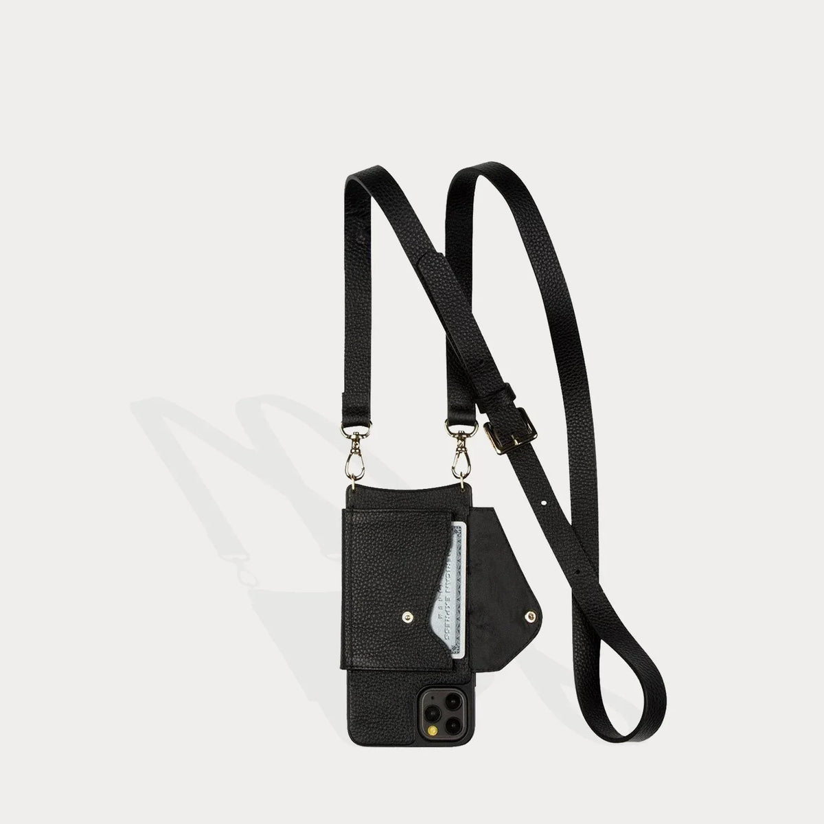 Hailey Folio Pebble Leather Crossbody Bandolier - Black/Gold