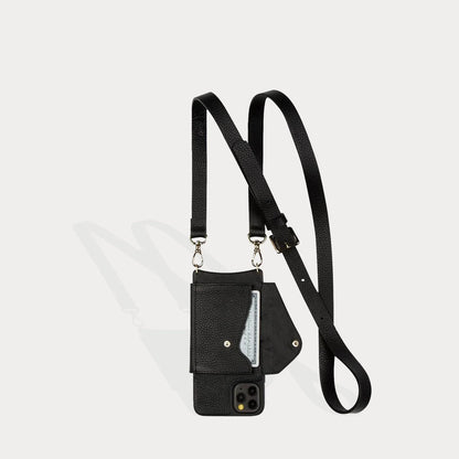 Hailey Folio Pebble Leather Crossbody Bandolier - Black/Gold