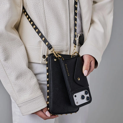Round Studded Expanded Pouch - Black/Gold