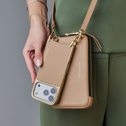 Rayna Chrome Pouch Set - Tan/Chrome Gold