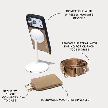 Nova Nylon Magnet Wallet Crossbody Phone Case - Taupe/Gold