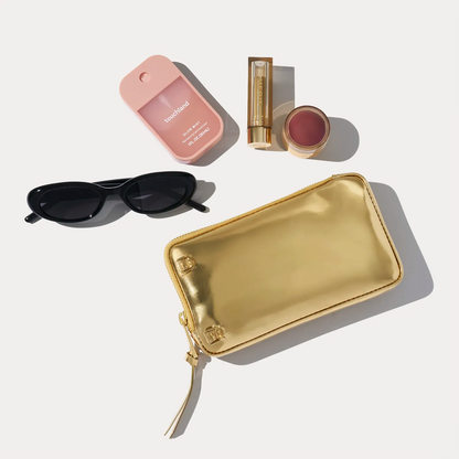 The Kaia Wristlet Pouch Set - Gold Patent/Gold