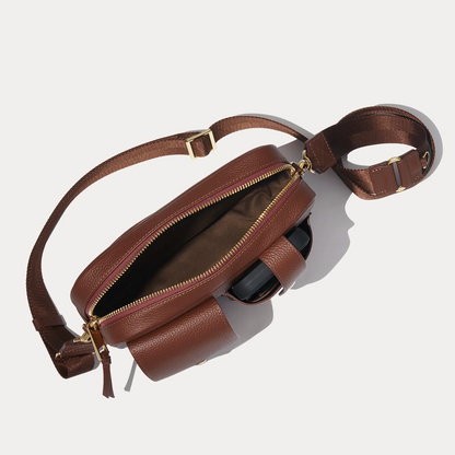 Dillon Dual Pocket Crossbody Bag - Cognac/Gold