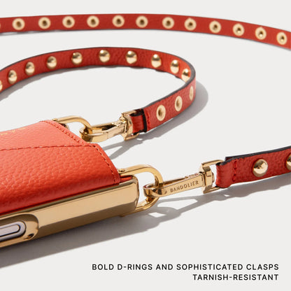 Annie Chrome Pebble Leather Crossbody Bandolier - Orange/Gold