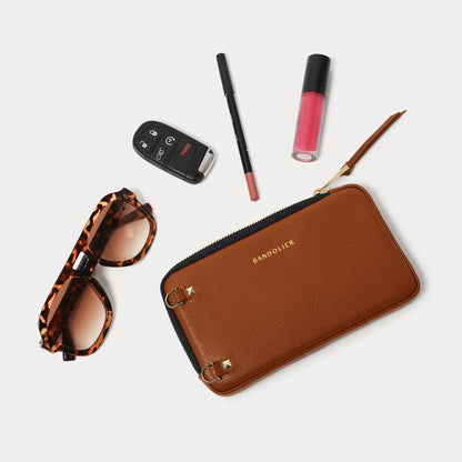 Remi Magnet Wallet Crossbody Phone Case Pouch Set - Cognac/Gold