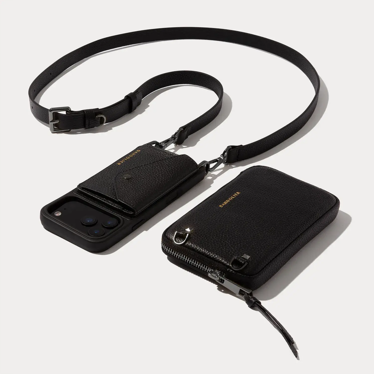 Remi Magnet Wallet Crossbody Phone Case Pouch Set - Black/Pewter