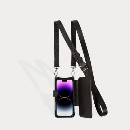 Hailey Folio Pebble Leather Crossbody Bandolier - Black/Silver