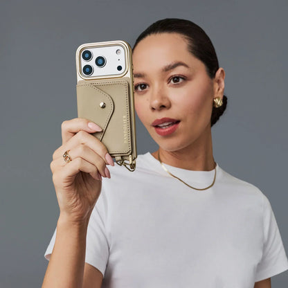 Remi Chrome Magnet Wallet Crossbody Phone Case - Khaki/Chrome Gold