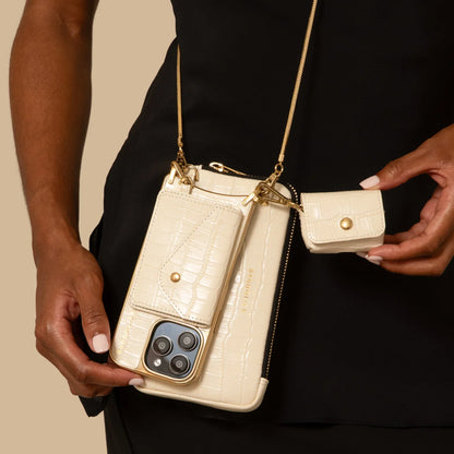 Avery AirPods Clip-On Pouch - Ivory Croc/Gold