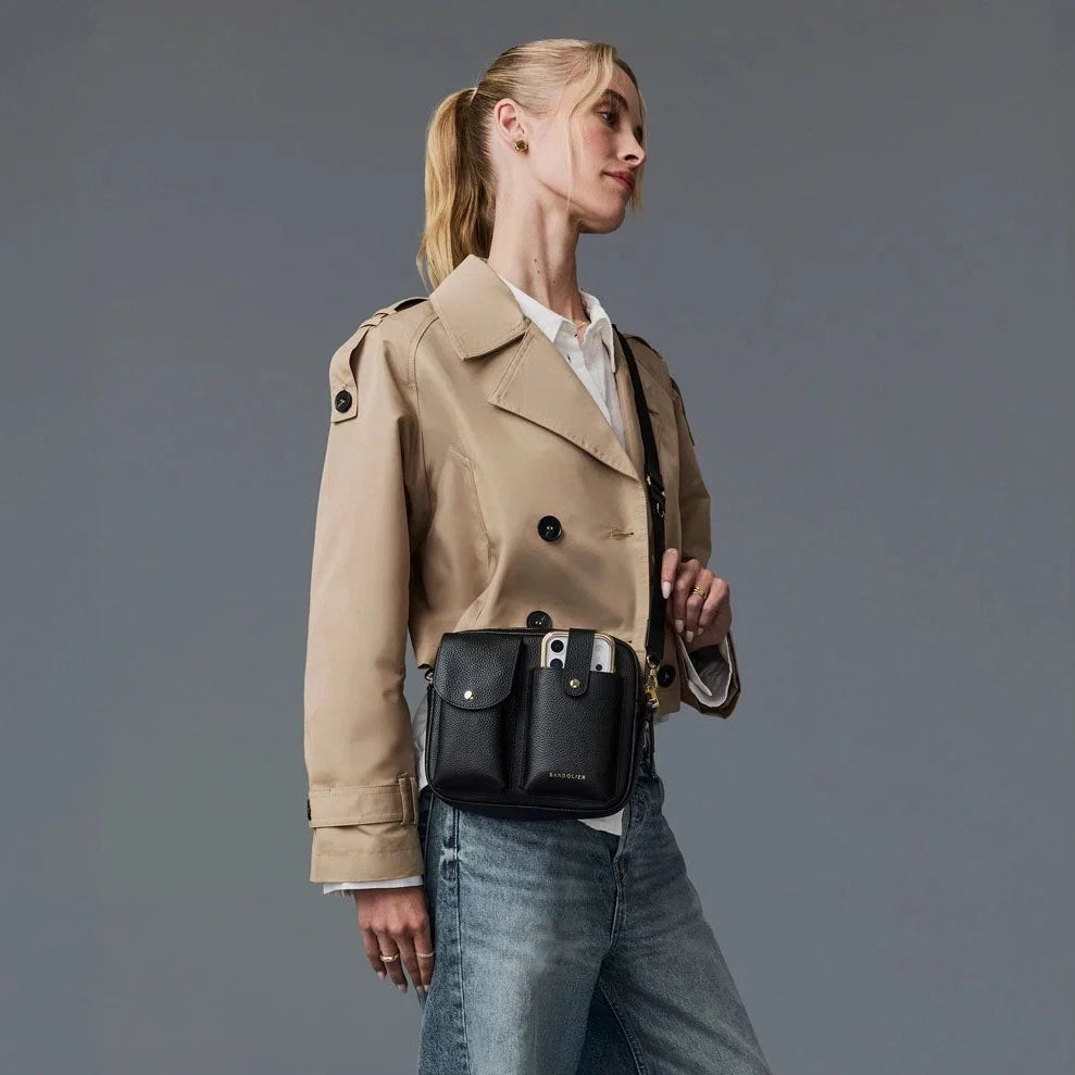 Dillon Dual Pocket Crossbody Bag - Black/Gold