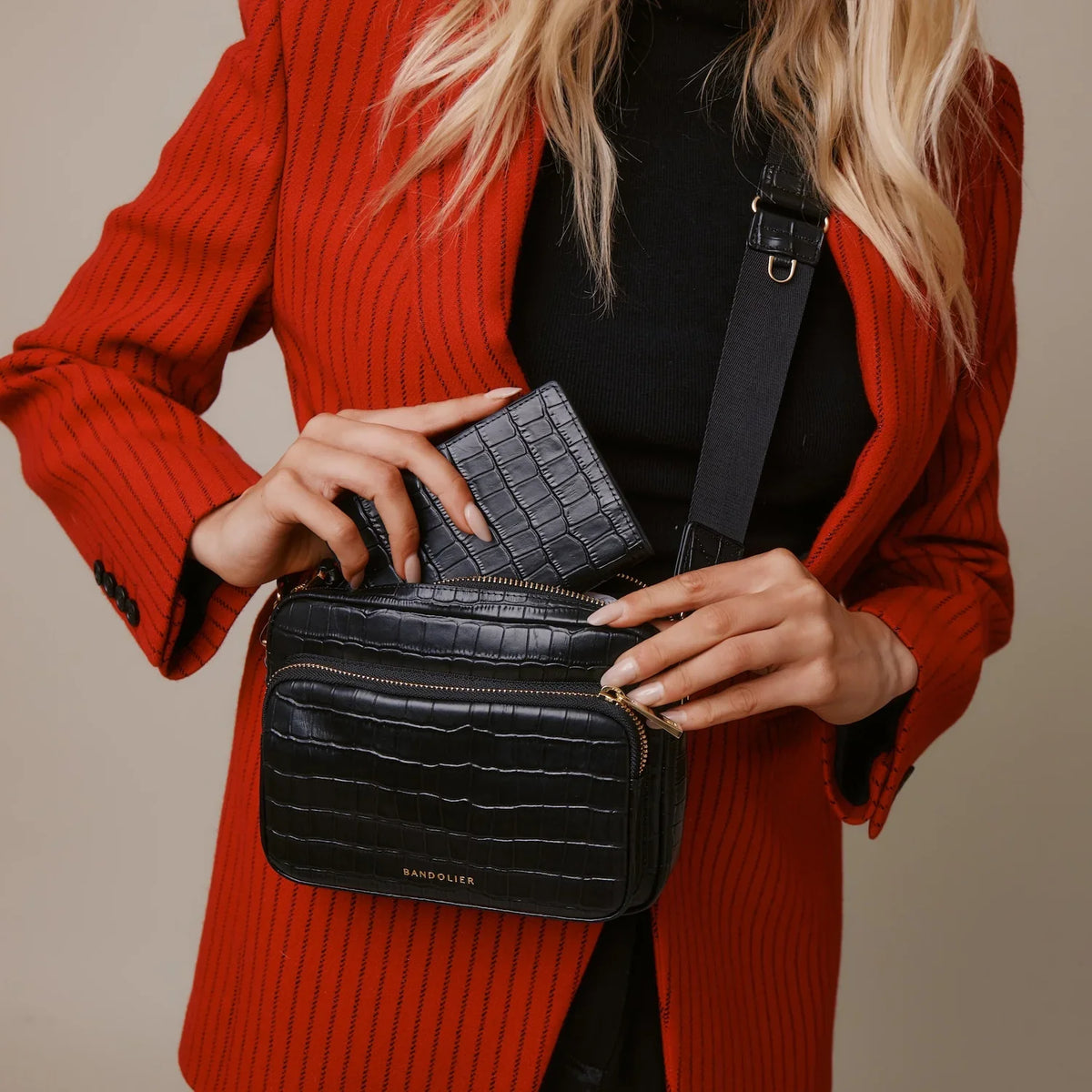 Passport Holder - Black Croc/Gold