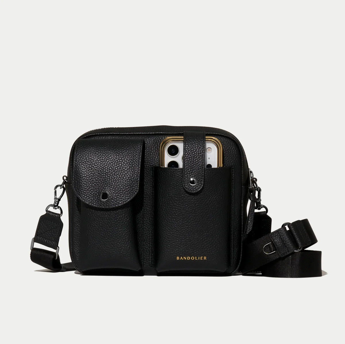 Dillon Dual Pocket Crossbody Bag - Black/Pewter