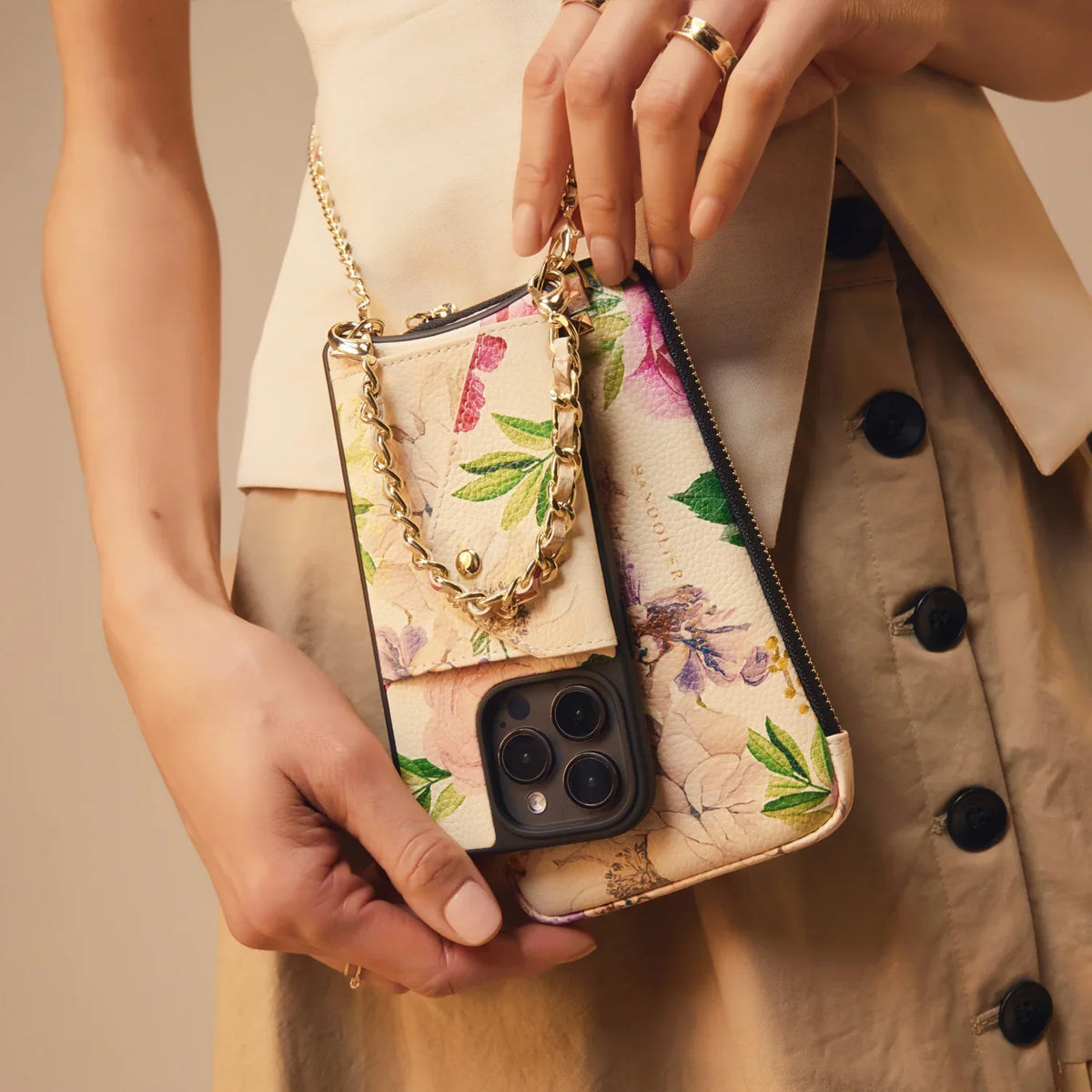 Expanded Zip Pouch  - Ceci Ivory Floral/Gold