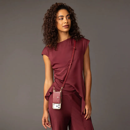 Ivy Magnet Wallet Crossbody Phone Case - Cranberry/Gold