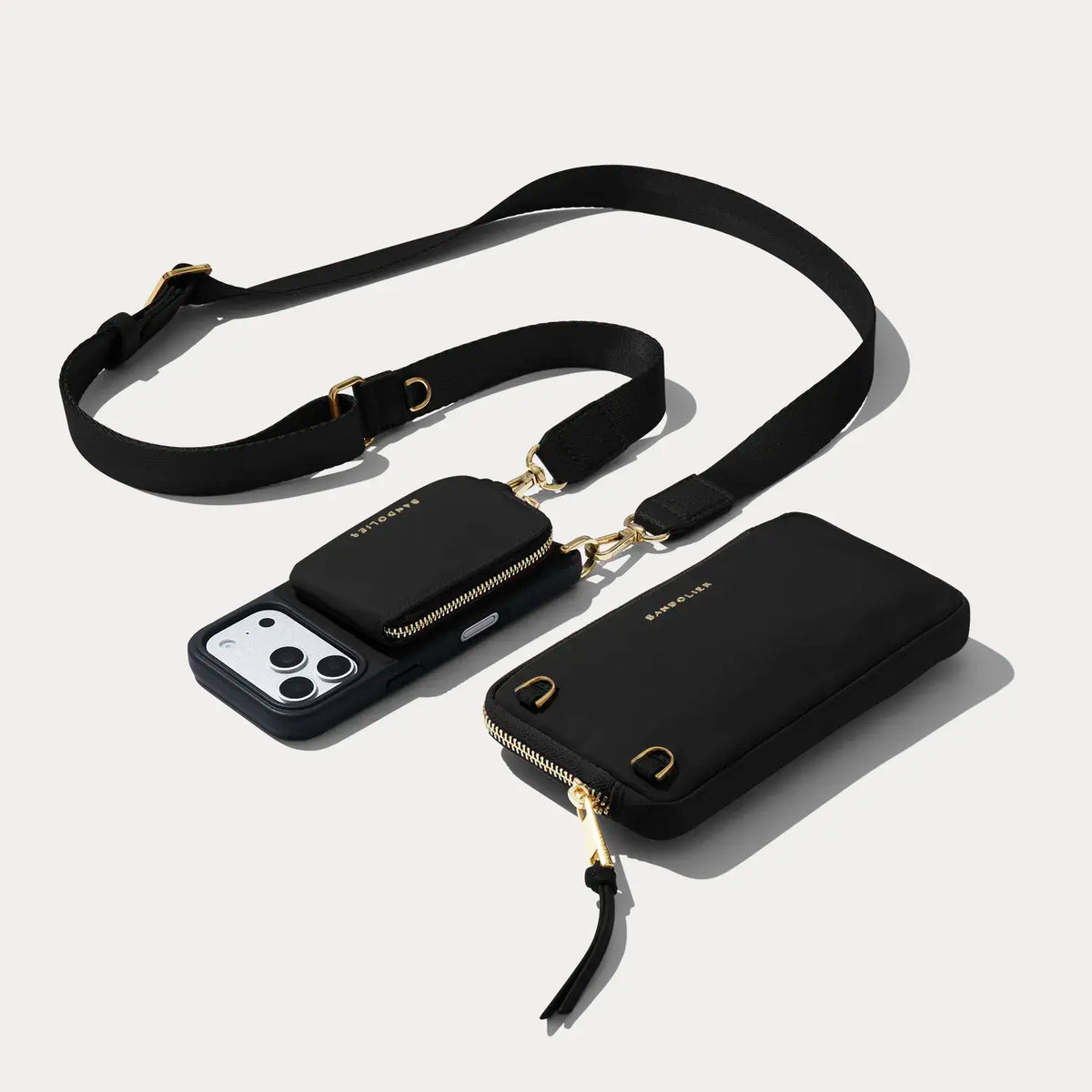 Nova Nylon Magnet Wallet Crossbody Phone Case Pouch Set - Black/Gold