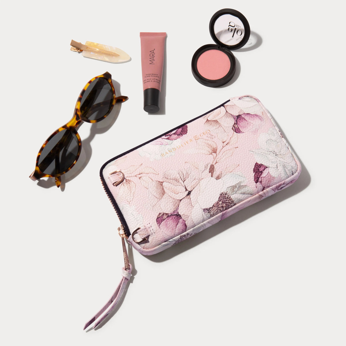 Donna Pouch Set - Pink Floral/Chrome Gold