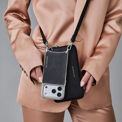 Remi Magnet Wallet Crossbody Phone Case Pouch Set - Black/Chrome Silver