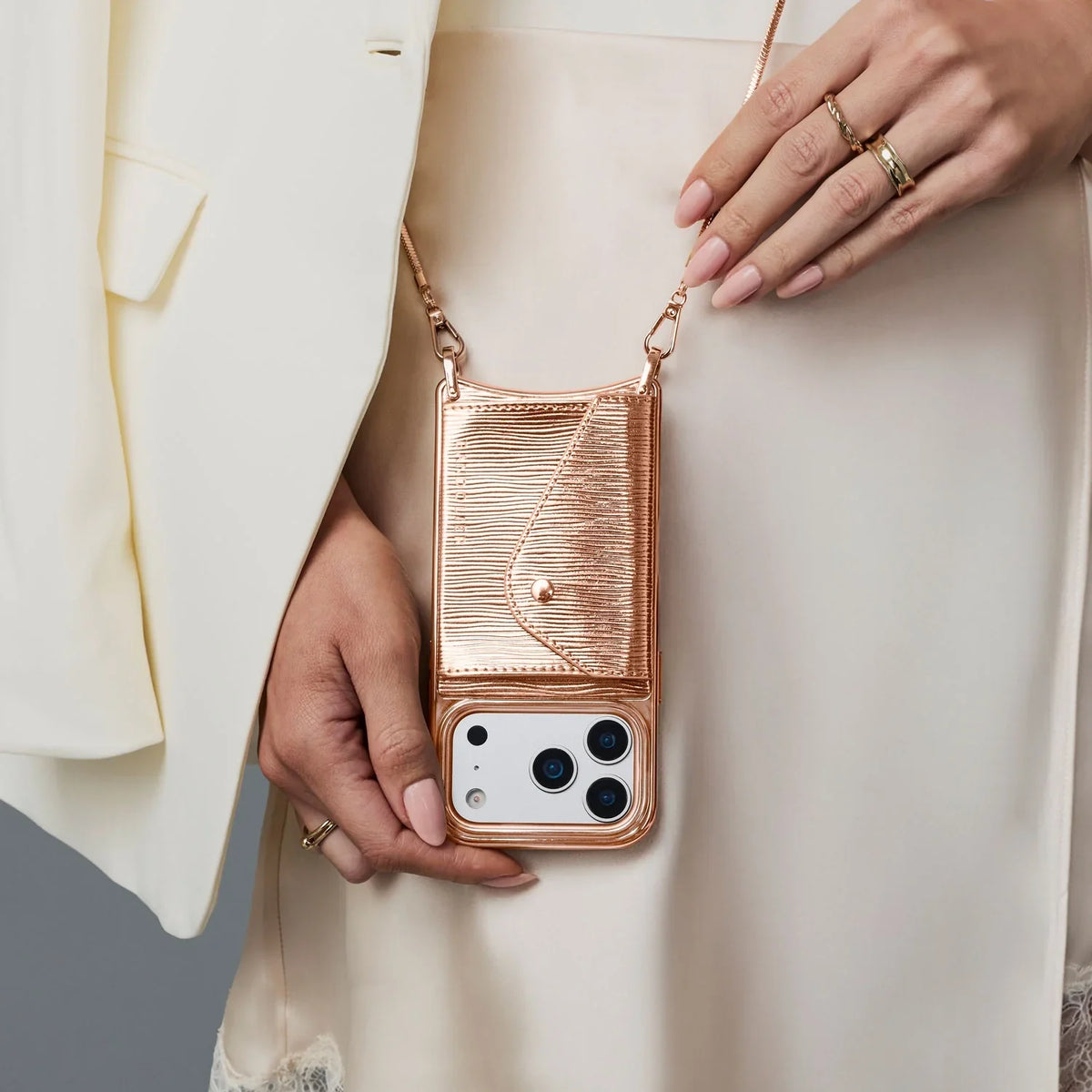 Gia Chrome Crossbody Phone Case - Rose Gold Wave/Chrome Rose Gold