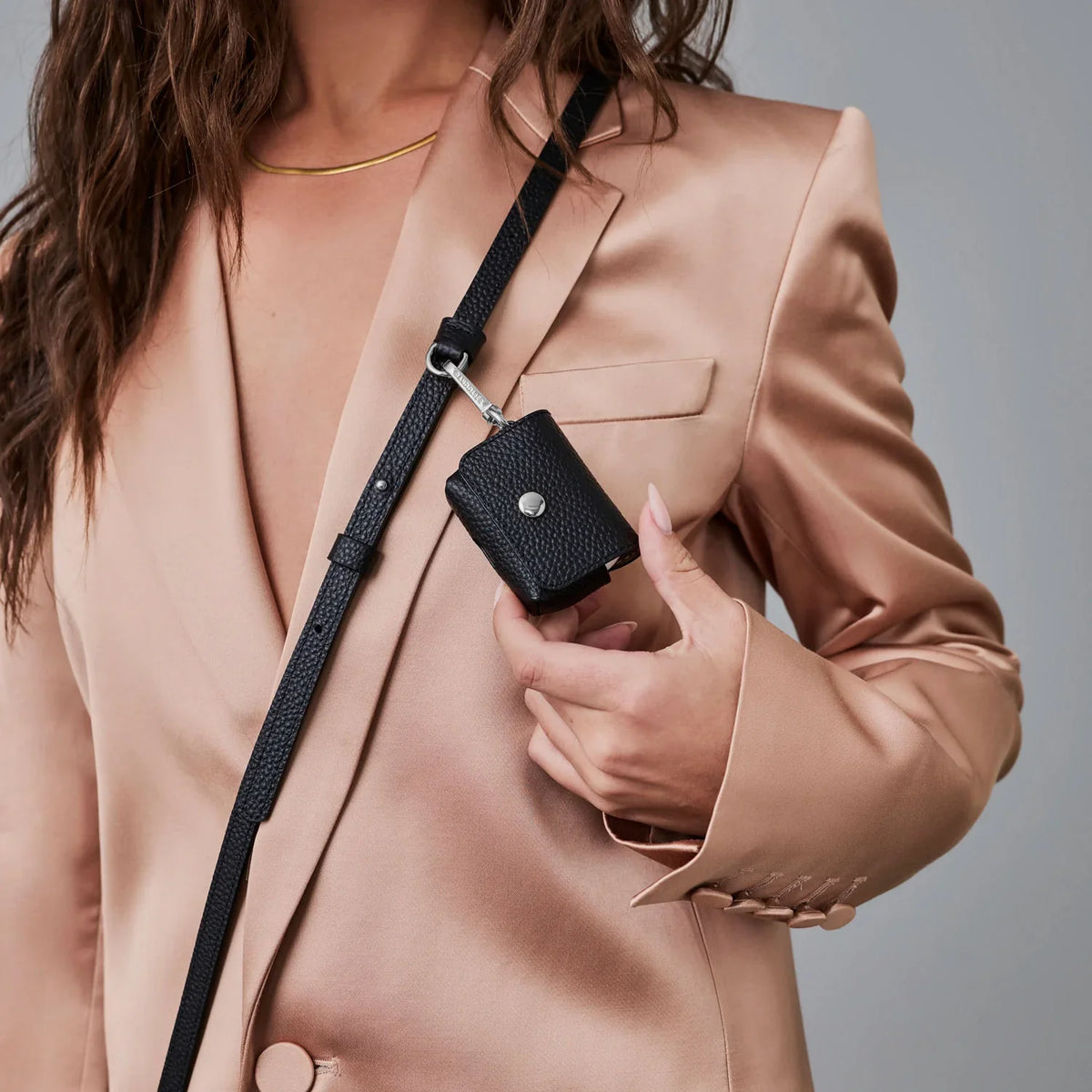 Remi Chrome Magnet Wallet Crossbody Phone Case - Black/Chrome Silver